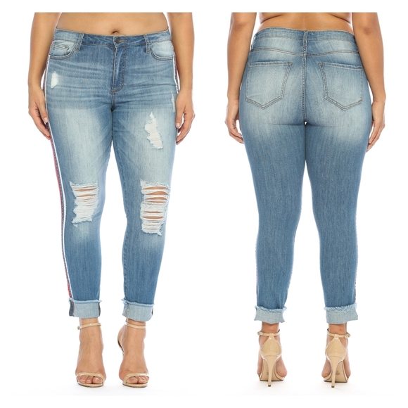 ♥️14 18 Plus♥️Cello Mid Destroyed Crop Racer Strip - Picture 3 of 7